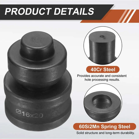 Hydraulic Hole Punch Die Set 16X20mm Oval For CH60 Electric Punching Machine shown with 40Cr steel components