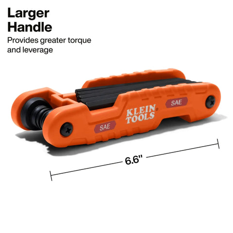 Heavy Duty Folding Hex Key Set With Extra Long Allen Wrenches 11 SAE Sizes From One Half Inch To One Eighth Inch High Leverage Blades