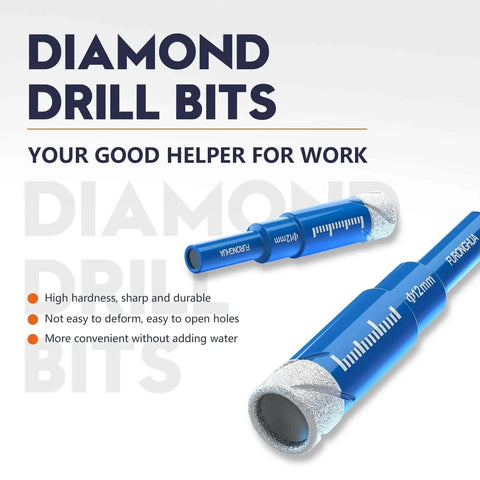 5 Piece Pro Grade Dry Diamond Core Drill Bits Set Three Sixteenth Inch for ceramic, porcelain, tile, granite, marble, glass