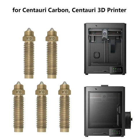 5 Pack Brass Hardened Steel Nozzles For Centauri Carbon And Centauri 3D Printer, 0.4mm, shown with printer