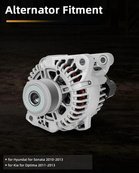 Drop In Ready Alternator For Hyundai Sonata 2010 2013 And Kia Optima 2011 2013 12V 100Amp Chrome Finish 1 Groove Pulley CW One Wire System Replaces 11491 11492 37300 2G150 shown front view in chrome with 1-groove pulley
