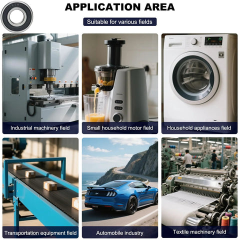 Image showing various applications of 10 Pack Deep Groove Ball Bearings 6202-2RS With Double Rubber Seals 15x35x11mm for machinery and appliances.