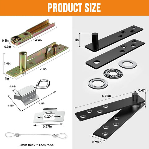 Hidden Bookcase Door Hinges For Concealed Secret Doors With Wire Passing Capability Tread Type Murphy Bookshelf Hinges System For Seamless Aesthetics And Easy Cable Management, showing product parts and dimensions.