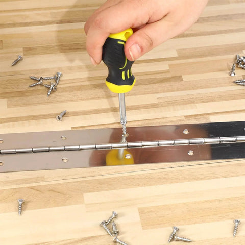 Installing Two Pack 48 Inch Continuous Piano Hinges Heavy Duty Stainless Steel Smooth Polished Folding Hinge with screws