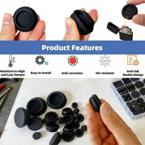 125 Pieces Black Rubber Round Hole Plugs Set In Eight Sizes Silicone Plugs For Round Holes With Product Features