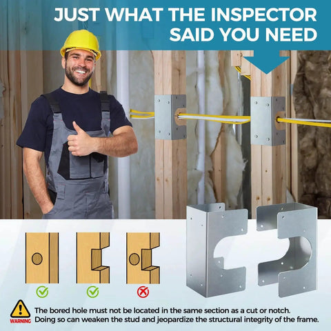 Stud Shoes For Double 2X Studs In 16 Gauge Galvanized Steel, 6.25 Inch Height And 3 Inch Width fitting around pipes in framed wall.