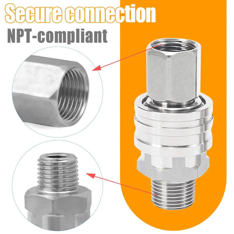 Durable One Quarter Inch Pressure Washer Quick Connect Fittings Kit Stainless Steel Couplers For Home And Commercial Use