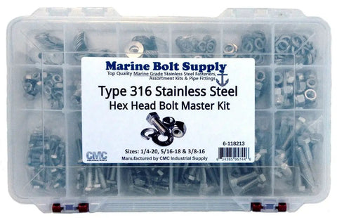 316 Stainless Steel Hex Bolt Master Kit For Marine Applications With Nuts Flat Washers Lock Washers And Lock Nuts 470 Piece