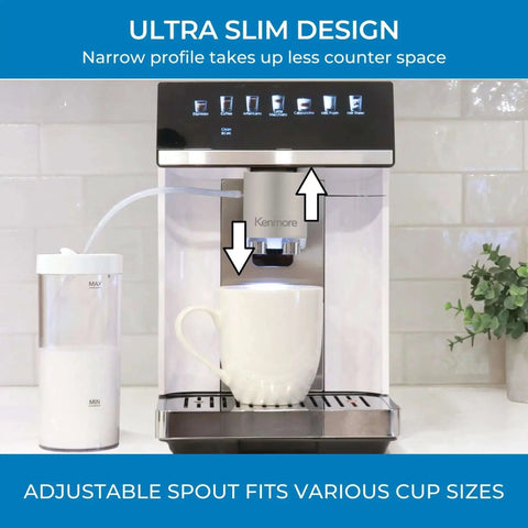 Front view of Barista-Grade All In One Espresso Machine With Built In Grinder Milk Frother And Steamer Auto Tamper Descaler