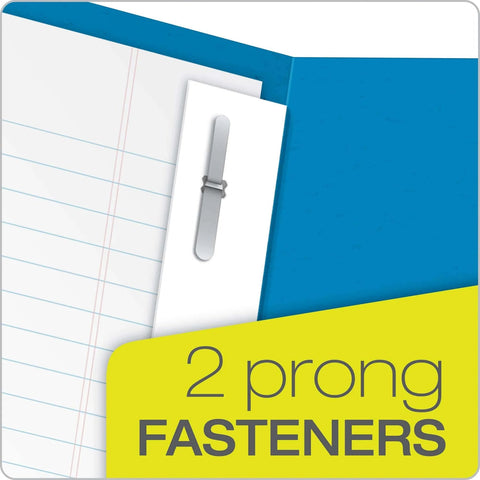 Two Pocket Folders With Fasteners In Assorted Colors For Letter Size 25 Per Box Built In Two Prong Fasteners To Hold Three Hole Punched Sheets Durable Textured Paper Your Go To Back To School Organizer showing close-up of two prong fasteners