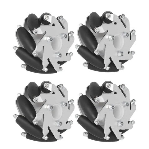 60mm Omni Directional Aluminum Alloy Wheel Set For RC Robots And DIY Projects Featuring Eight Rubber Rollers Per Wheel And A 10kg Load Capacity Perfect For Small Robots And Hobbyist Builds Four Piece Set, side view.