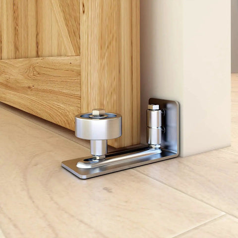 Stainless Steel Sliding Barn Door Floor Guide Wall Mounted Flush Mount Stay Roller With Bottom Adjustable Roller installed
