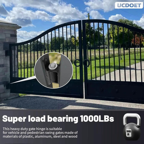 7 Inch Heavy Duty Gate Hinges With Grease Zerk Lubricable Bearings For Bolt Or Weld On Gates Up To 1000 Lbs Black installed on gate