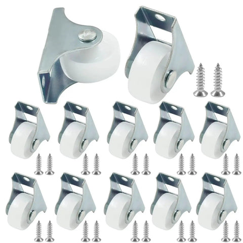 12 Pack 1 Inch Heavy Duty Fixed Non Swivel Caster Wheels With Hidden Mounting Plate, White Hard Plastic Wheels For Furniture And Small Appliances, Includes M4x16mm Screws, Durable Steel Top Plate, Stable And Quiet Rolling