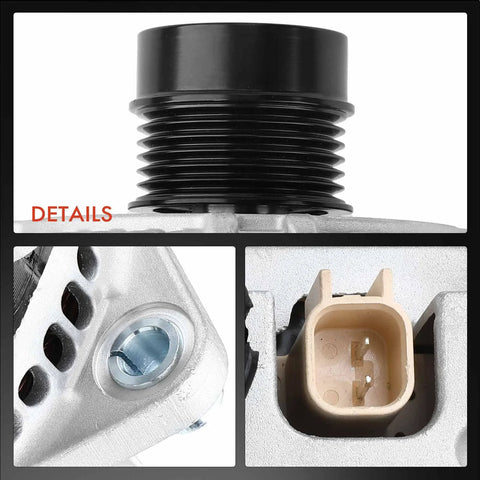 Close-up of Beefy 140A 12V 6-Groove Alternator details for Jeep Compass 2007-2017 Patriot 2007-2017 Chrysler 200 2011-2014