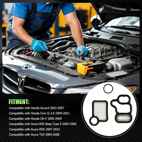 VVT VTEC Solenoid Gasket Kit With Valve Cover Gasket Set And Spool Valve Filter Screen, Engine Seal Replacement for Honda.