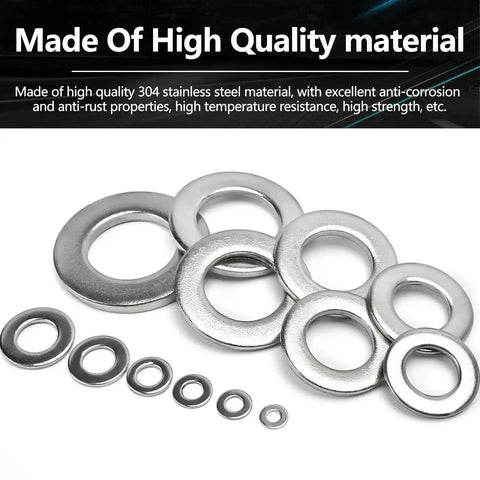 304 Stainless Steel Flat Washer Assortment Kit M1.6 To M24 With 718 Pieces In 16 Sizes