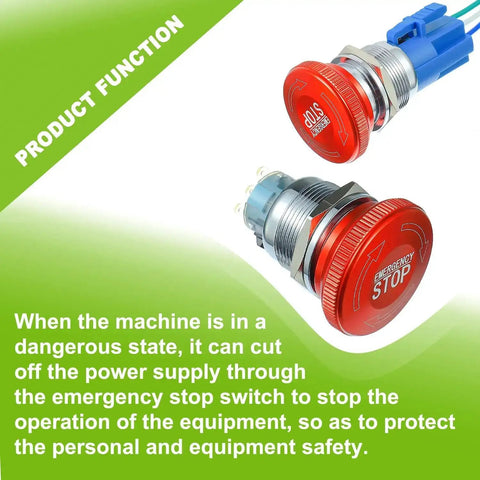 Emergency Stop Button Switch 22mm Mount With 12 To 220V 3A 1NO 1NC 1C SPDT Self Locking Latch Stainless Steel in use