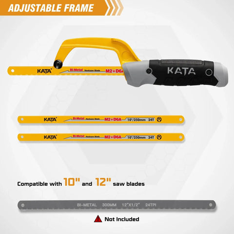 Compact Mini Hacksaw For Metal Cutting With 10 Inch Aluminum Frame And Two Bi Metal HSS Blades Lightweight Ergonomic Grip