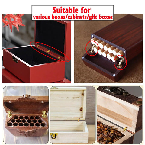 Hidden Brass Barrel Hinges Set For DIY Jewelry Boxes And Small Cabinets With 180 Degree Opening 8mm Concealed Hinges 8 Piece Kit For Craft Projects Great For DIYers And Makers On A Budget shown in different installed views