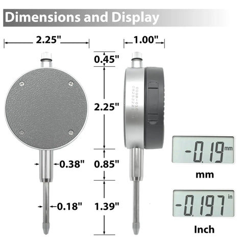 Pro Grade Digital Indicator With Magnetic Base Stand For Precision Measurements 0 to 1 Inch 25.4mm Dual Inch and Metric Readouts