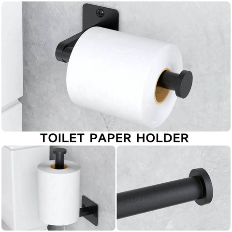 Matte Black 4 Piece Bathroom Hardware Set Including 24 Inch Towel Bar Towel Ring Toilet Paper Holder And Towel Hook Wall Mounted Rustproof Premium Metal