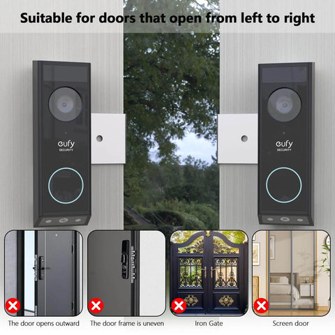 Anti Theft Doorbell Mount For Eufy E340 Video Doorbell Camera with hidden screws on a left-to-right opening door installation