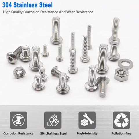 Complete 540-Piece Metric Hex Socket Head Cap Screws And Nuts Kit, M3 To M6, 8Mm To 20Mm Length, 304 Stainless Steel.