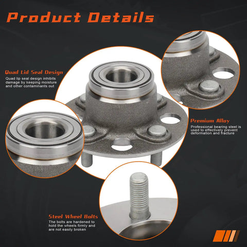 Rear Wheel Hub and Bearing Set for Honda Civic 2001 to 2005 DX GX HX LX 4 Lug without ABS showcasing design and materials