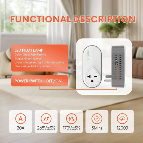 Beefy Built Refrigerator Surge Protector with 1200J Surge, Voltage Guard for Fridge and Freezer, 20A 4400W Wall Plug