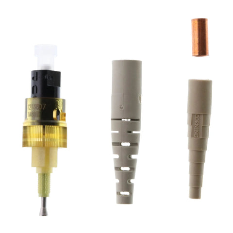 Corning multimode ST connector, 62.5 OM1, amber housing, beige boot, ceramic ferrule, UNICAM compatible
