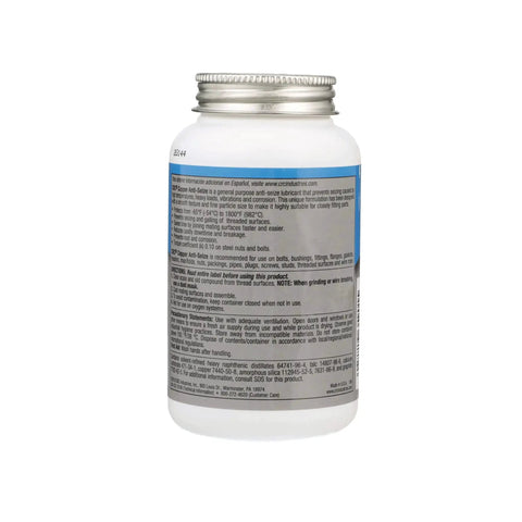 Side view of Copper Anti Seize And Lubricating Compound For Fittings, Bushings, Flanges And Headers 8 Wt Oz CRC can with brush-top lid