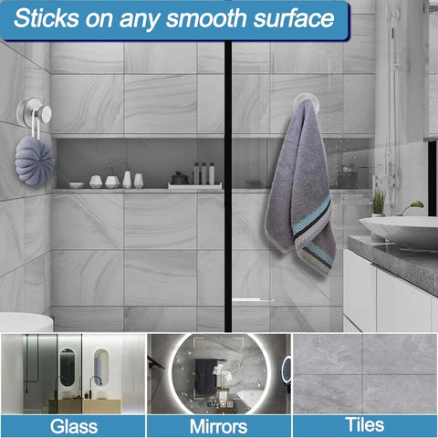 Suction cup shower hooks for glass and tile, no-drill, silver, 2-pack by Bearings Canada
