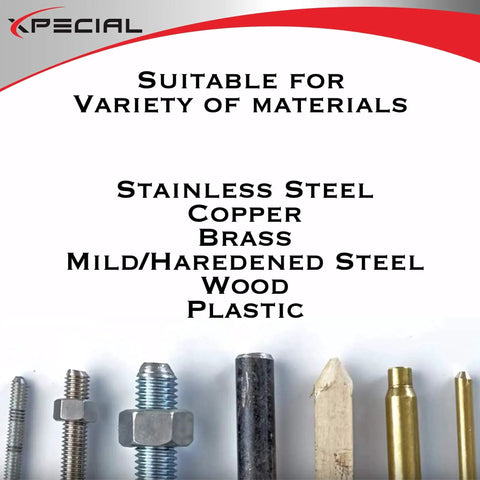 Materials suitable for Deburring External Chamfer Tool: stainless steel, copper, brass, steel, wood, plastic.