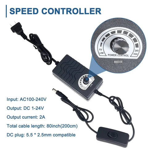 Speed controller for Reciprocating Cycle Linear Actuator With 24V DC Power, showing dial and power cord, AC100-240V input