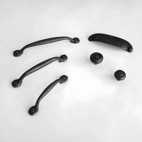 Solid Core Black Iron Cabinet Knobs For Kitchen And Dresser, One And One Quarter Inch Heavy Duty Metal Pulls assorted in view