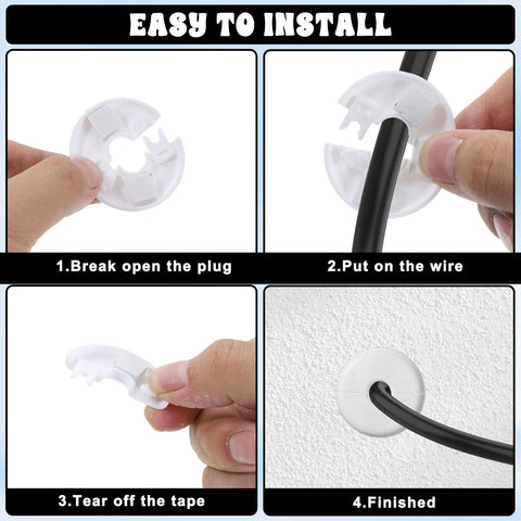 Thinp white 4-pack wall cable grommets for cables; easy-install kit for pass-throughs in walls and furniture