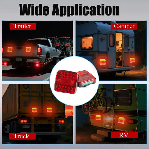 Magnetic wireless LED tail light kit for trailers; 12V, waterproof with turn brake signals; shown on truck, camper, RV