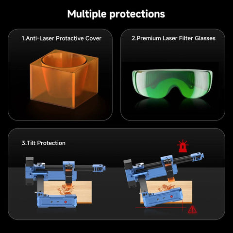Foldable 7000mW Laser Engraver with 200x150mm Working Area for Wood Leather and Acrylic, Artilume T1 protection features