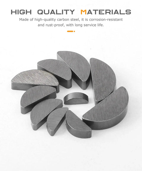 Woodruff Key Set 120 Piece Semicircle Key Assortment With 10 Sizes Half Moon Keys For Flywheel Applications displayed on surface.