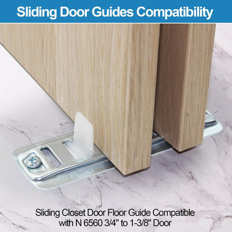 Sliding Closet Door Floor Guide Kit For 3/4 Inch To 1-3/8 Inch Doors, Adjustable Stamped Steel, White 2 Pack installed view