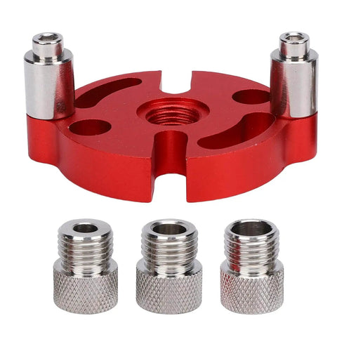 Doweling Jig Kit For Woodworking Pros And DIY Enthusiasts, Durable Self Centering Dowel Jig With Drill Bushings shown in red anodized aluminum