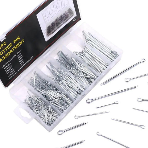 Ultimate 555-Piece Heavy Duty Cotter Pin Assortment Kit with Tough Zinc Plated Steel for Superior Corrosion Resistance – Includes Six Key Sizes Like 1/16 Inch x 1 Inch, 3/32 Inch x 1 Inch, 3/32 Inch x 1-1/2 Inch, 1/8 Inch x 1-1/4 Inch, 1/8 Inch x 2 Inch,. Open assortment box showing various sizes.