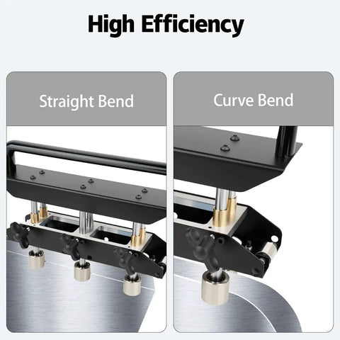 Three Station Edge Roller Bender with 0-90 degree bends showing straight and curve bending on sheet metal for roofing and HVAC projects.