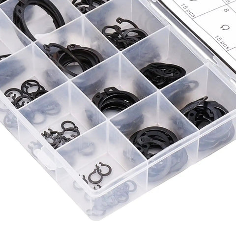 225 Pcs Circlip Snap Ring Kit Retaining Clip Fastener Set For Machinery And Rigs High Temp Rubber Alloy Steel Durable