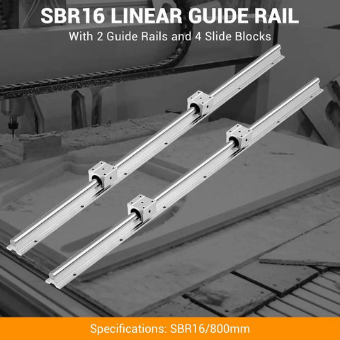 Aluminum Alloy Linear Guide Rail Kit 2 Pack SBR 16 800mm Round Rails For Smooth Motion