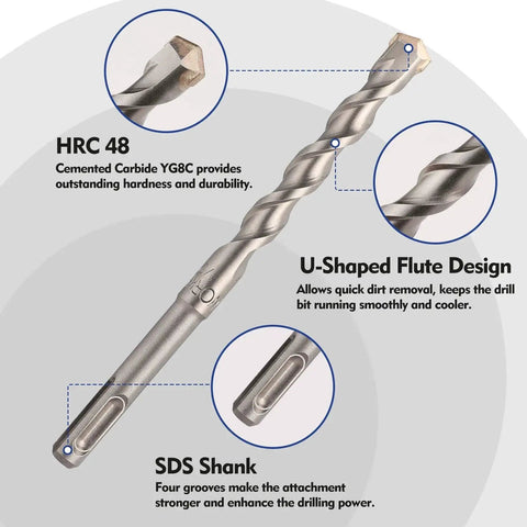 Close-up of a drill bit from the 17 Piece SDS Plus Rotary Hammer Drill Bit And Chisel Set With Storage Case By Workpro Heavy Duty Carbide Tipped