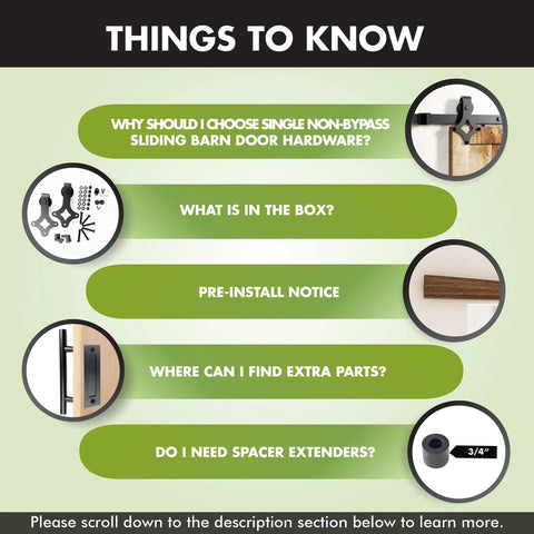 Infographic about Black Rustic Non Bypass Sliding Barn Door Hardware Kit For Two Doors With 14ft Flat Track And Diamond Design Rollers.