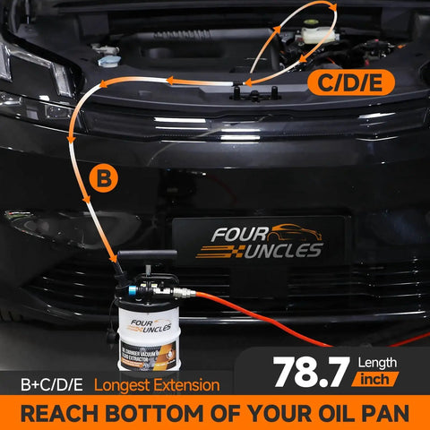 Dual Mode Oil Extractor 6.5L For Oil Change With 4 Tubes And Brake Bleed Hose connected to car engine