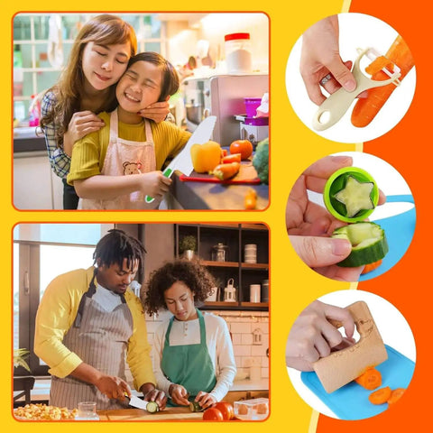 Kid Friendly Toddler Knife Set For Real Cooking With Kidz Safe Blades Protective Gloves Mini Cutting Board And Crinkle Cutters